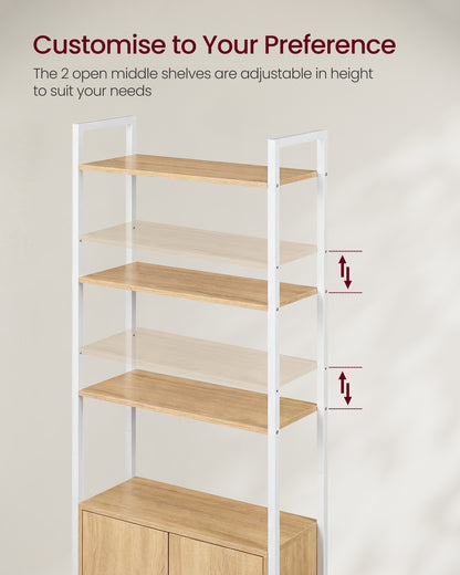 6-Tier Bookshelf with Door, 24 x 60 x 159.5 cm, Oak and White - image 5