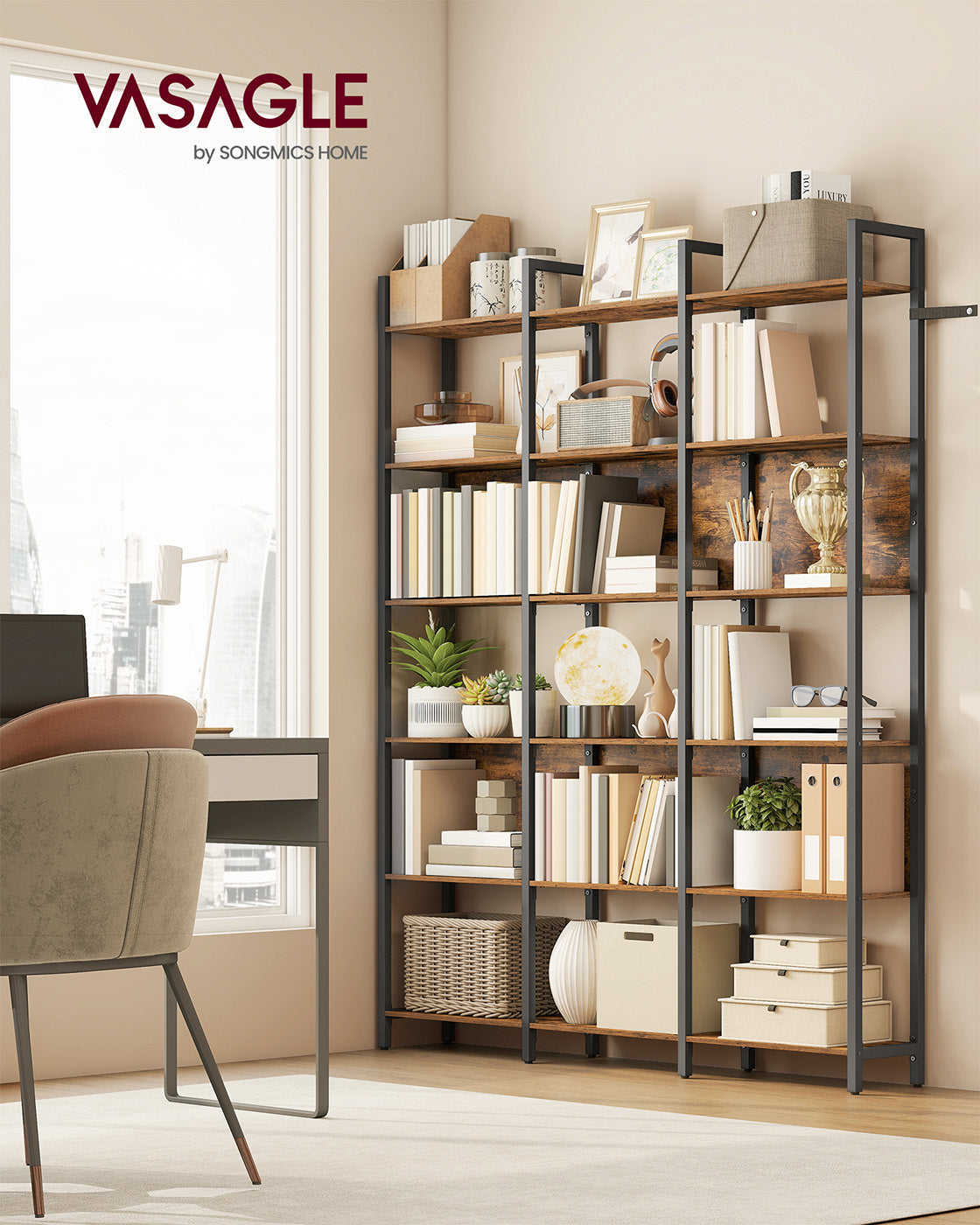 Bookcase with six shelves and industrial style for home or office - image 2