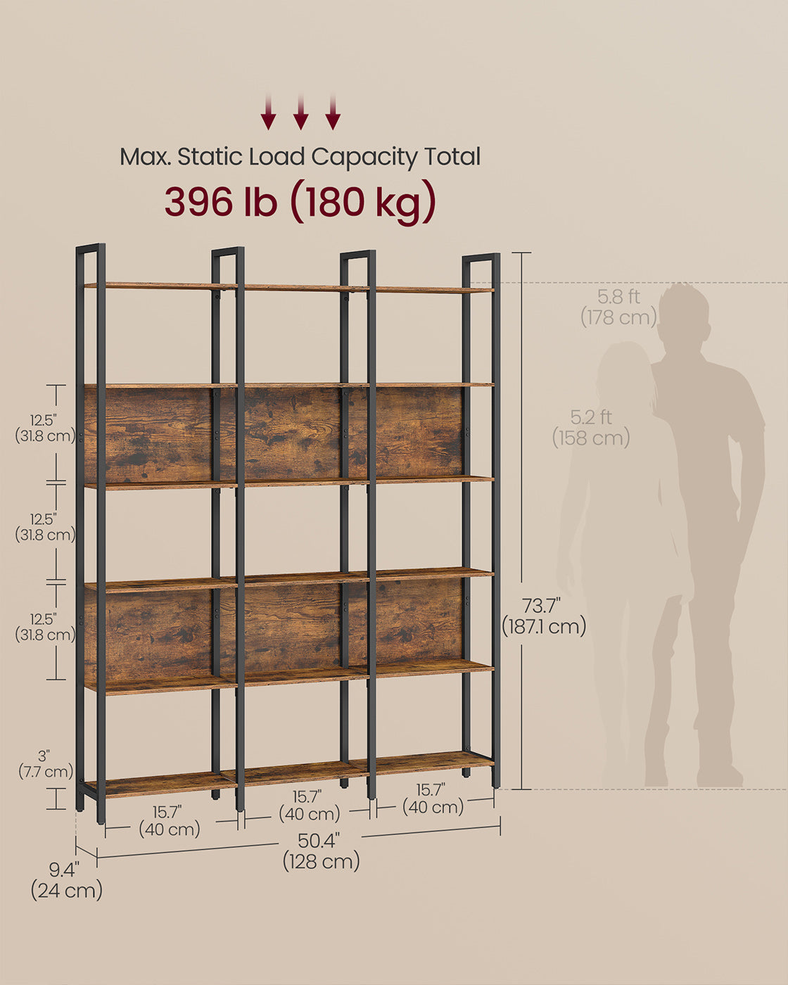 Bookcase with six shelves and industrial style for home or office - image 6