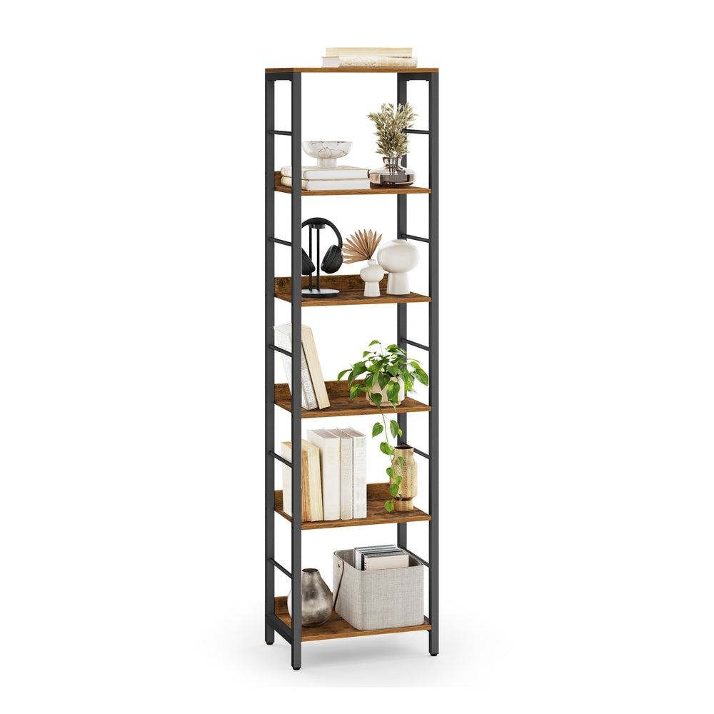 6-Tier Bookcase 30 x 40 x 178 cm Rustic Brown and Ink Black - image 1