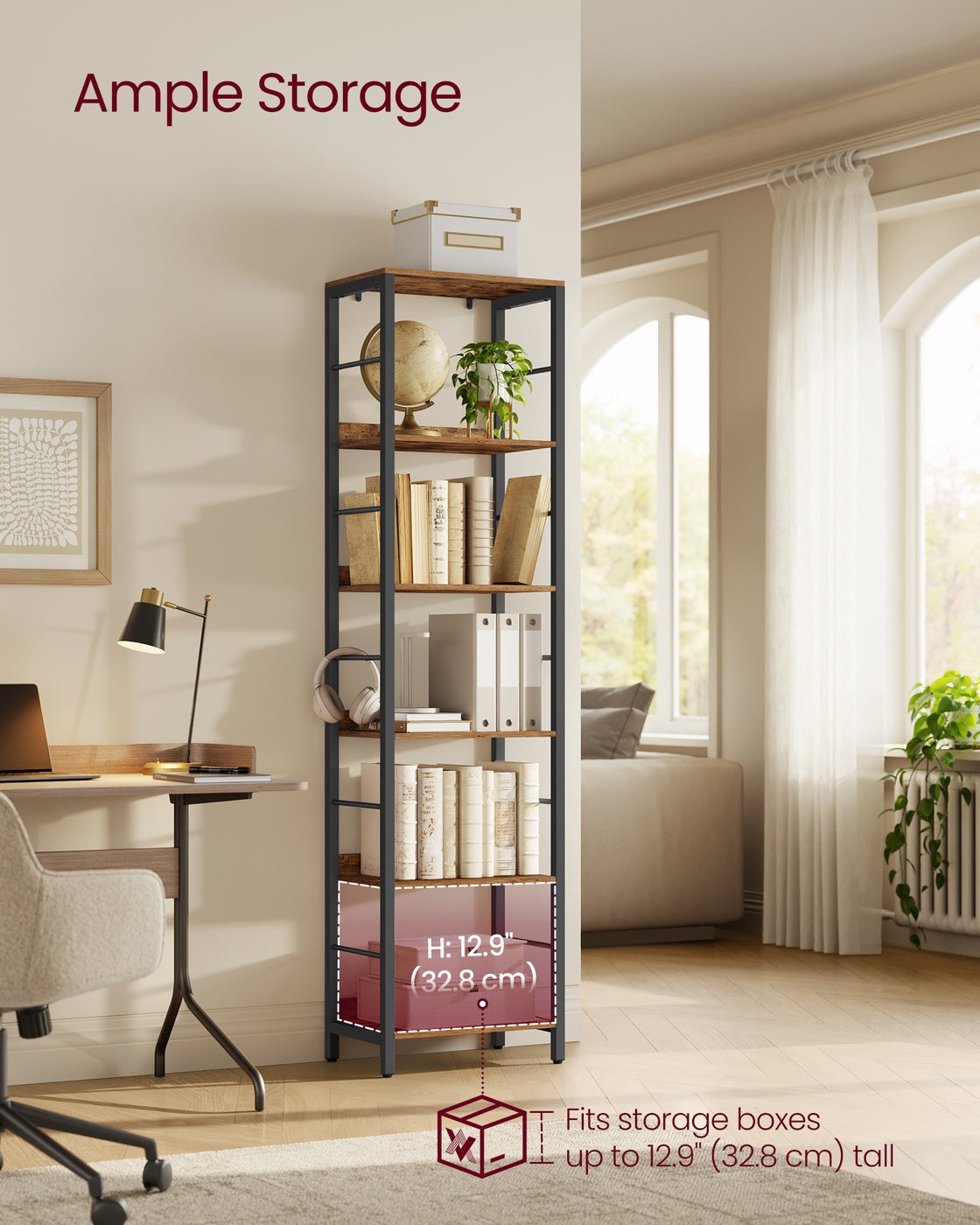 5-Tier Standing Bookshelf Rustic Brown and Ink Black - image 22
