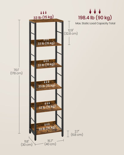 6-Tier Bookcase 30 x 40 x 178 cm Rustic Brown and Ink Black - image 6