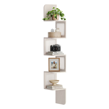 5-Tier Corner Floating Wall Shelf for Kitchen Oatmeal Beige - image 1