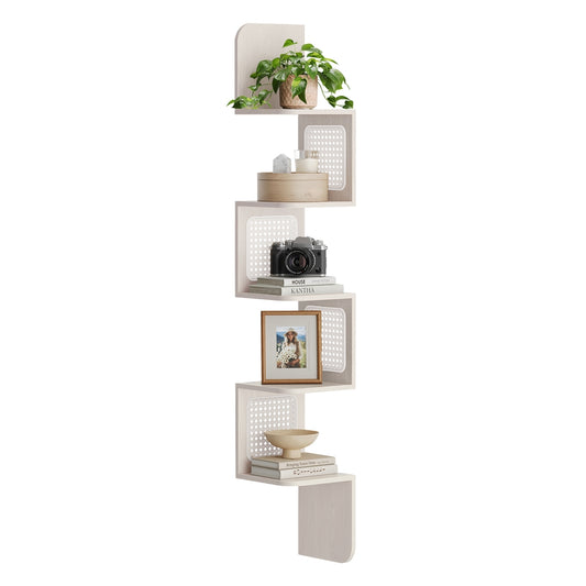 5-Tier Corner Floating Wall Shelf for Kitchen Oatmeal Beige - image 1