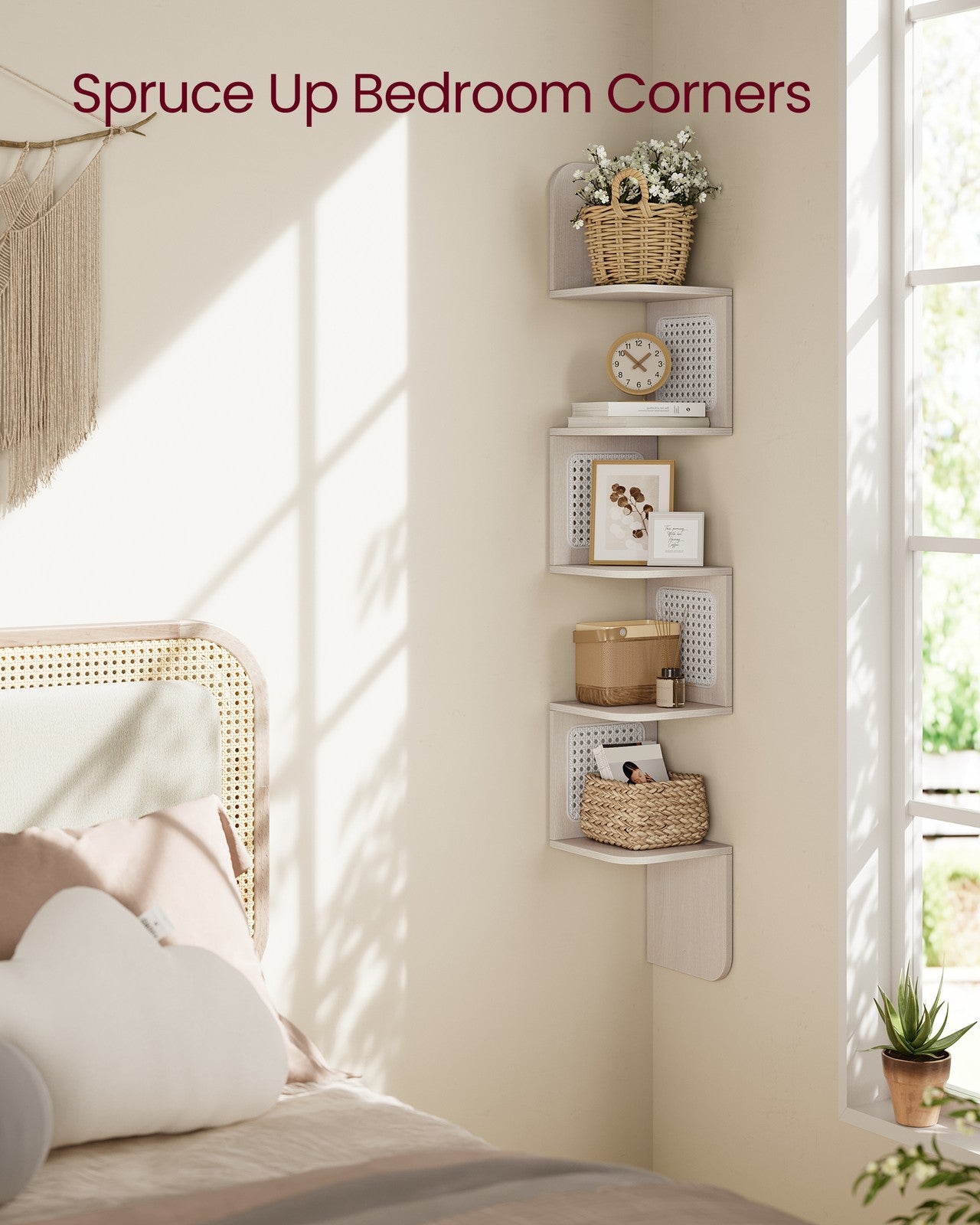 5-Tier Corner Floating Wall Shelf for Kitchen Oatmeal Beige - image 3