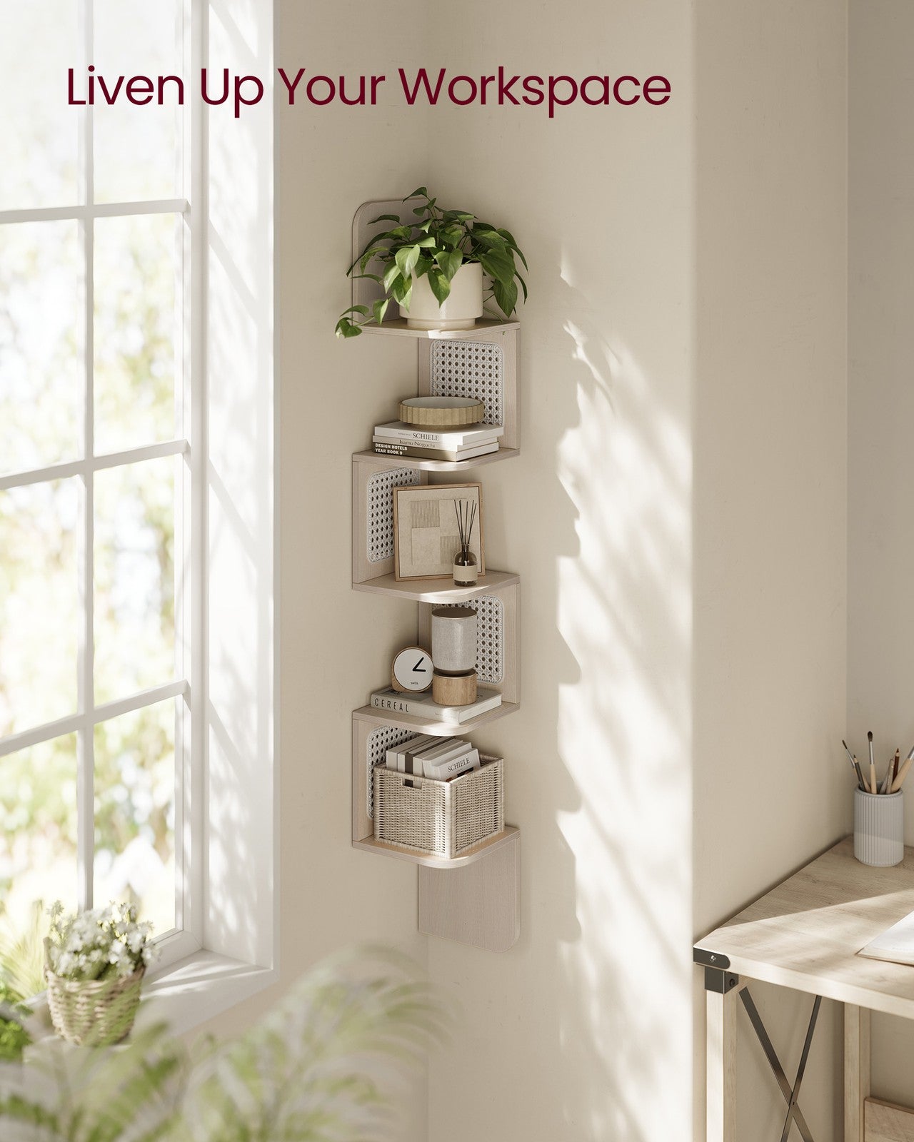 5-Tier Corner Floating Wall Shelf for Kitchen Oatmeal Beige - image 4