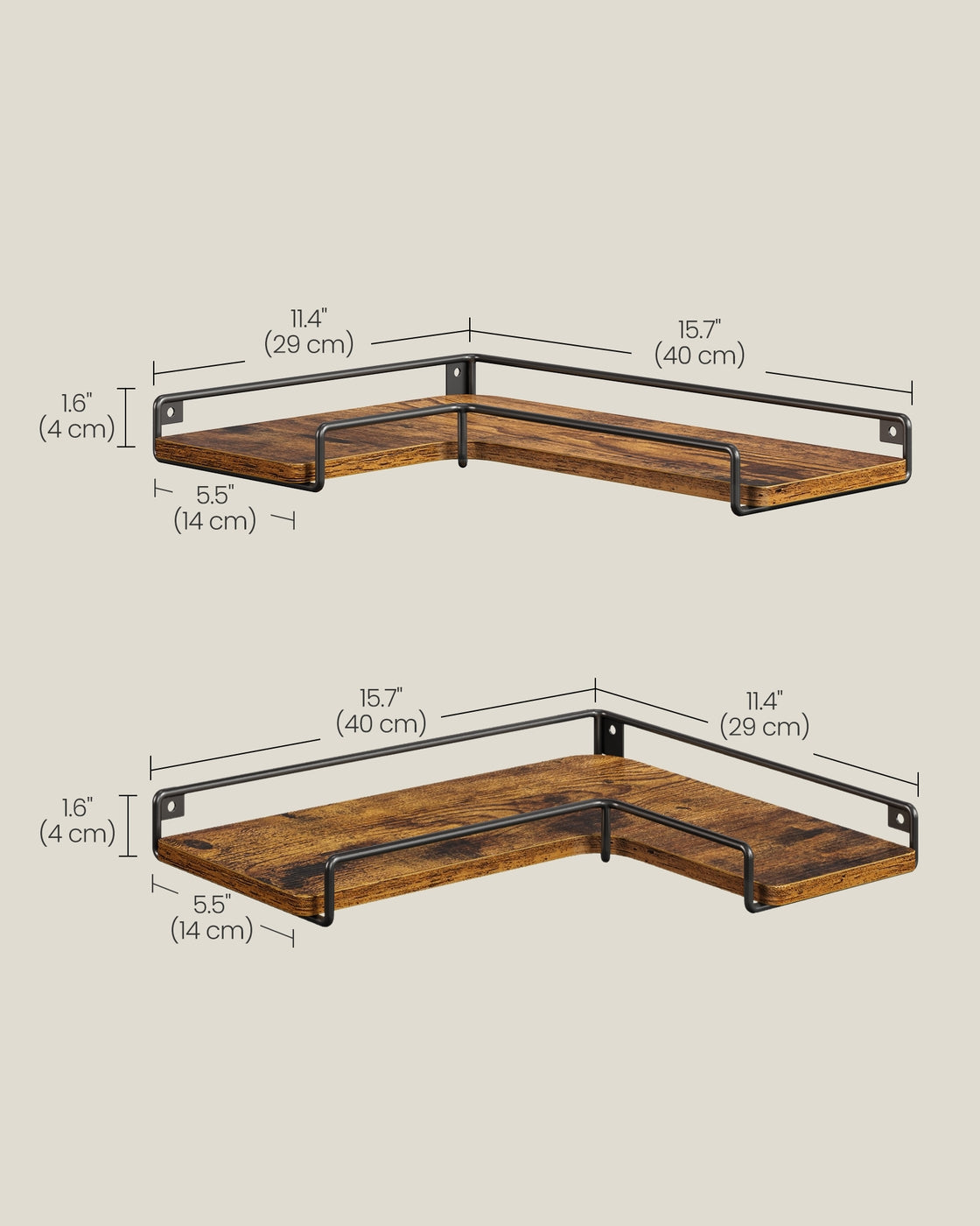 Set of 3 L-Shaped Floating Shelves Rustic Brown - image 3