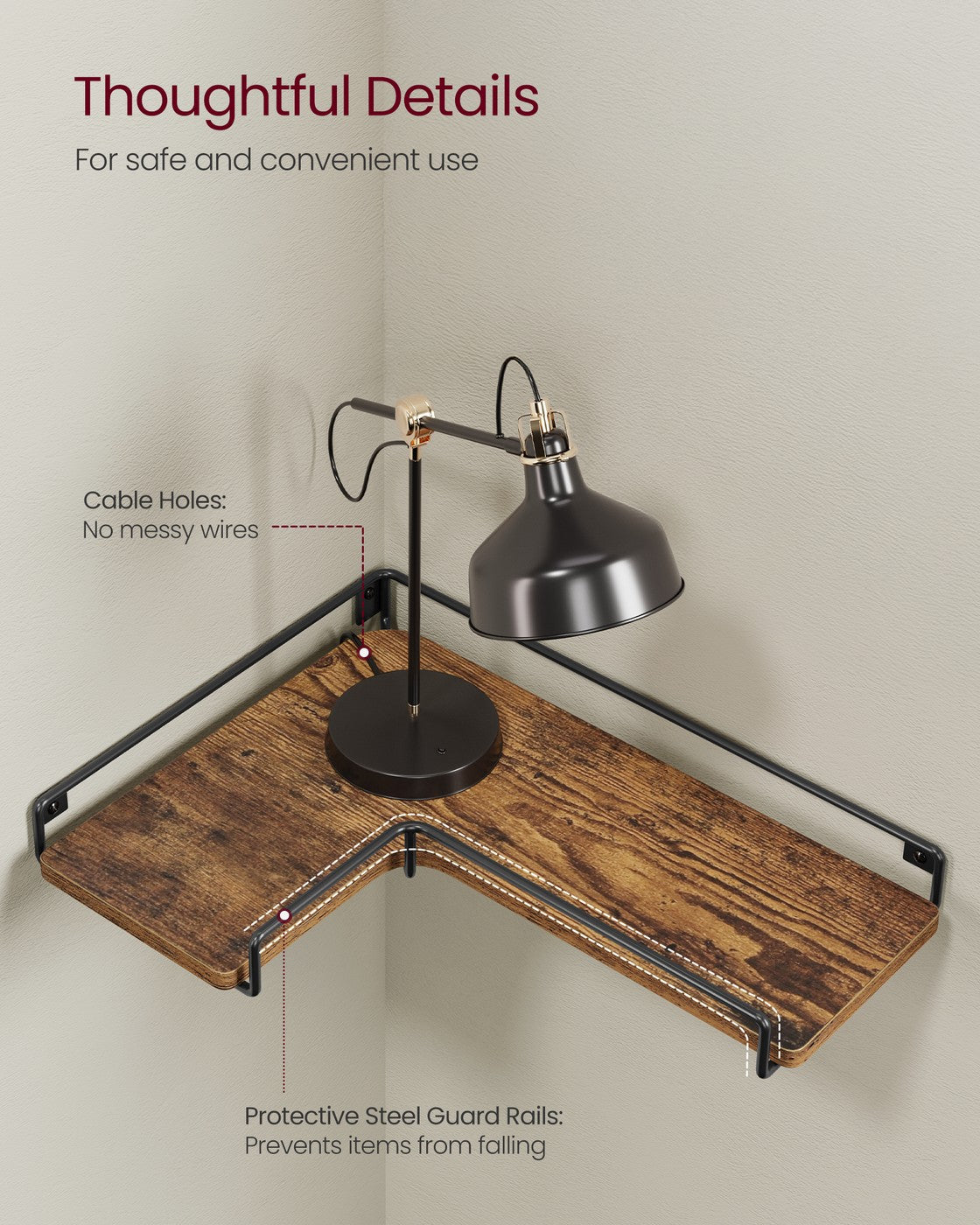 Set of 3 L-Shaped Floating Shelves Rustic Brown - image 5