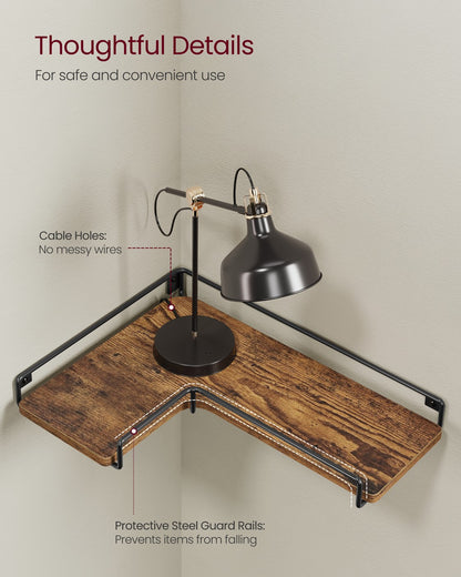 Set of 3 L-Shaped Floating Shelves Rustic Brown - image 5