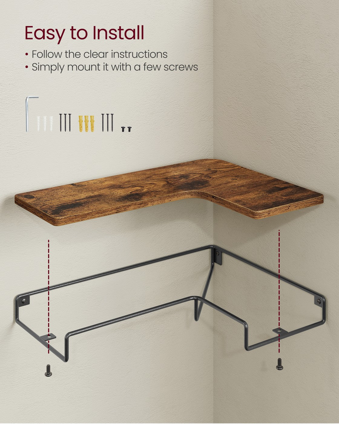 Set of 3 L-Shaped Floating Shelves Rustic Brown - image 6