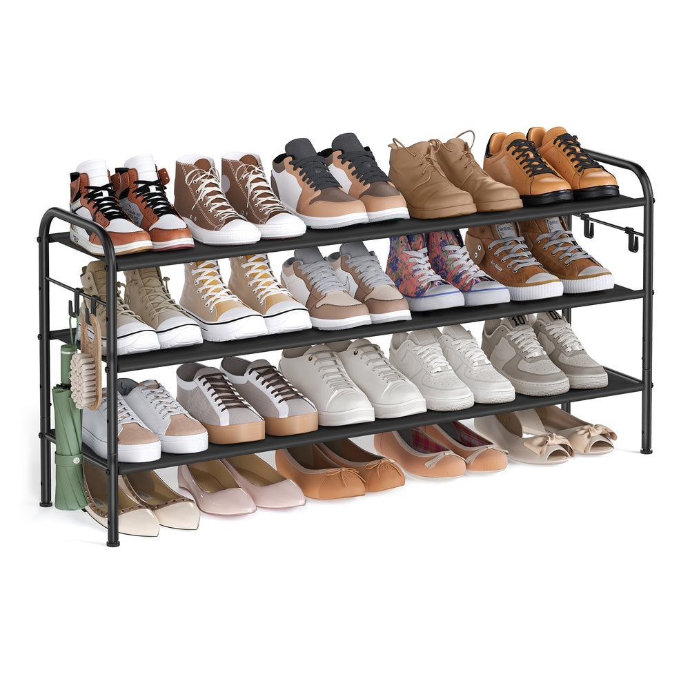 114" Wide 3-Tier Fabric Shoe Rack with 4 Hooks Ink Black - image 1