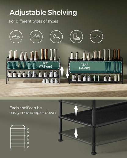 114" Wide 3-Tier Fabric Shoe Rack with 4 Hooks Ink Black - image 3