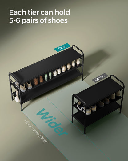 114" Wide 3-Tier Fabric Shoe Rack with 4 Hooks Ink Black - image 4