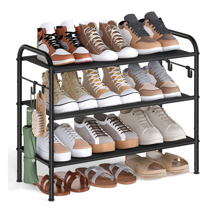 114" Wide 3-Tier Fabric Shoe Rack with 4 Hooks Ink Black - image 8