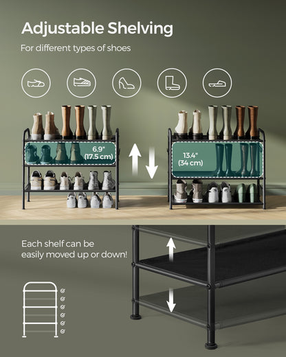 114" Wide 3-Tier Fabric Shoe Rack with 4 Hooks Ink Black - image 10