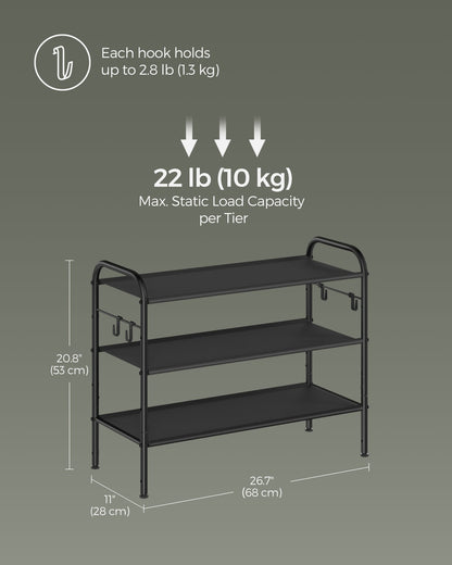 114" Wide 3-Tier Fabric Shoe Rack with 4 Hooks Ink Black - image 13