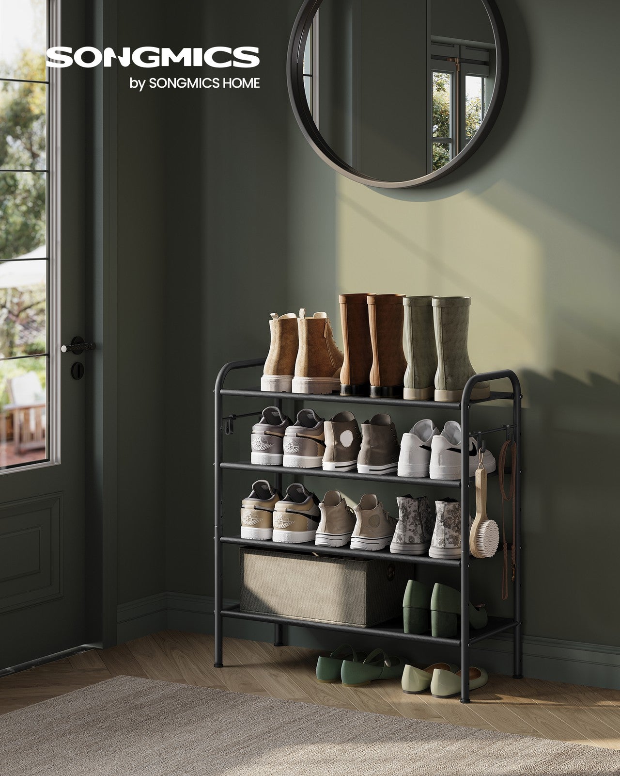 114" Wide 3-Tier Fabric Shoe Rack with 4 Hooks Ink Black - image 15