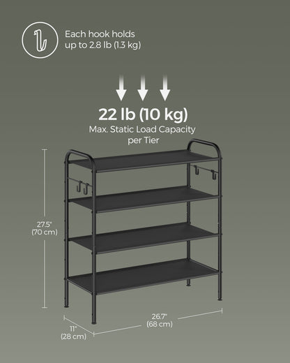 114" Wide 3-Tier Fabric Shoe Rack with 4 Hooks Ink Black - image 19