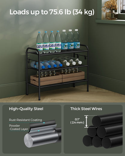 68" Wide 3-Tier Metal Shoe Rack with 4 Hooks Ink Black - image 4