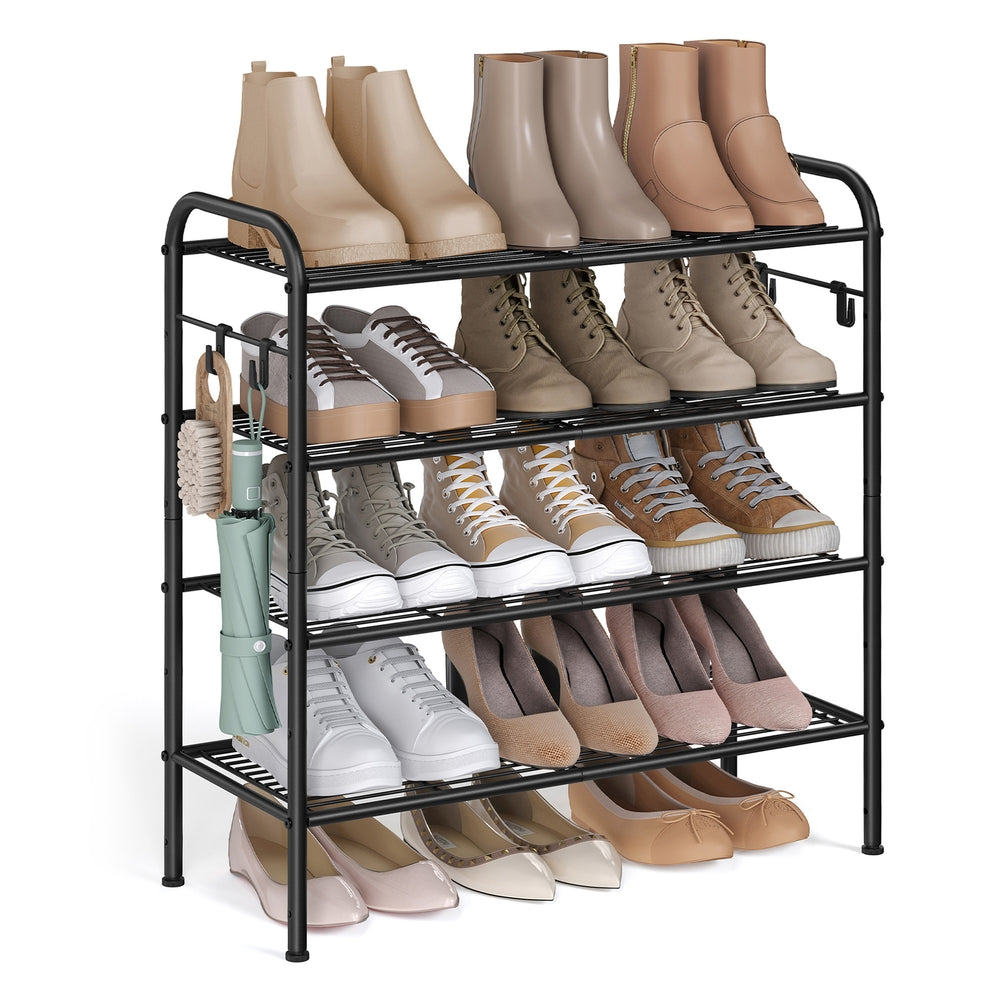 68" Wide 3-Tier Metal Shoe Rack with 4 Hooks Ink Black - image 7