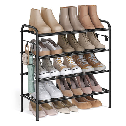 68" Wide 3-Tier Metal Shoe Rack with 4 Hooks Ink Black - image 7