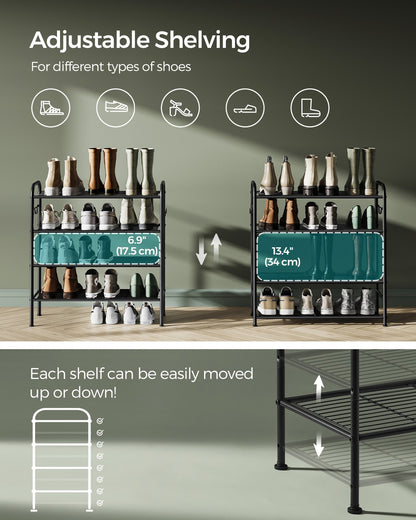 68" Wide 3-Tier Metal Shoe Rack with 4 Hooks Ink Black - image 9