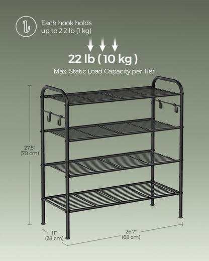 68" Wide 3-Tier Metal Shoe Rack with 4 Hooks Ink Black - image 11