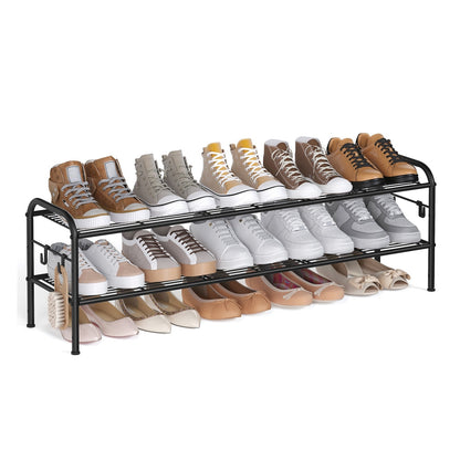 68" Wide 3-Tier Metal Shoe Rack with 4 Hooks Ink Black - image 13