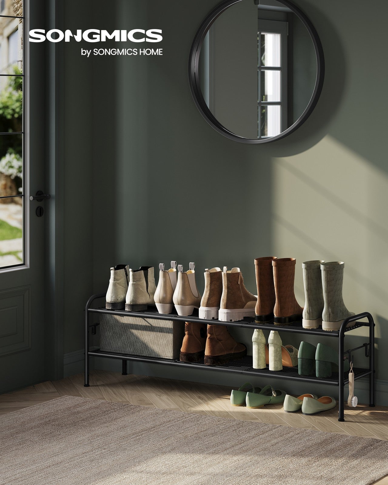 68" Wide 3-Tier Metal Shoe Rack with 4 Hooks Ink Black - image 14