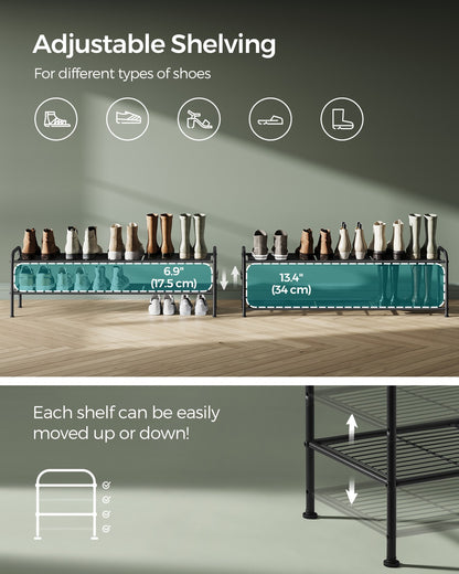 68" Wide 3-Tier Metal Shoe Rack with 4 Hooks Ink Black - image 15