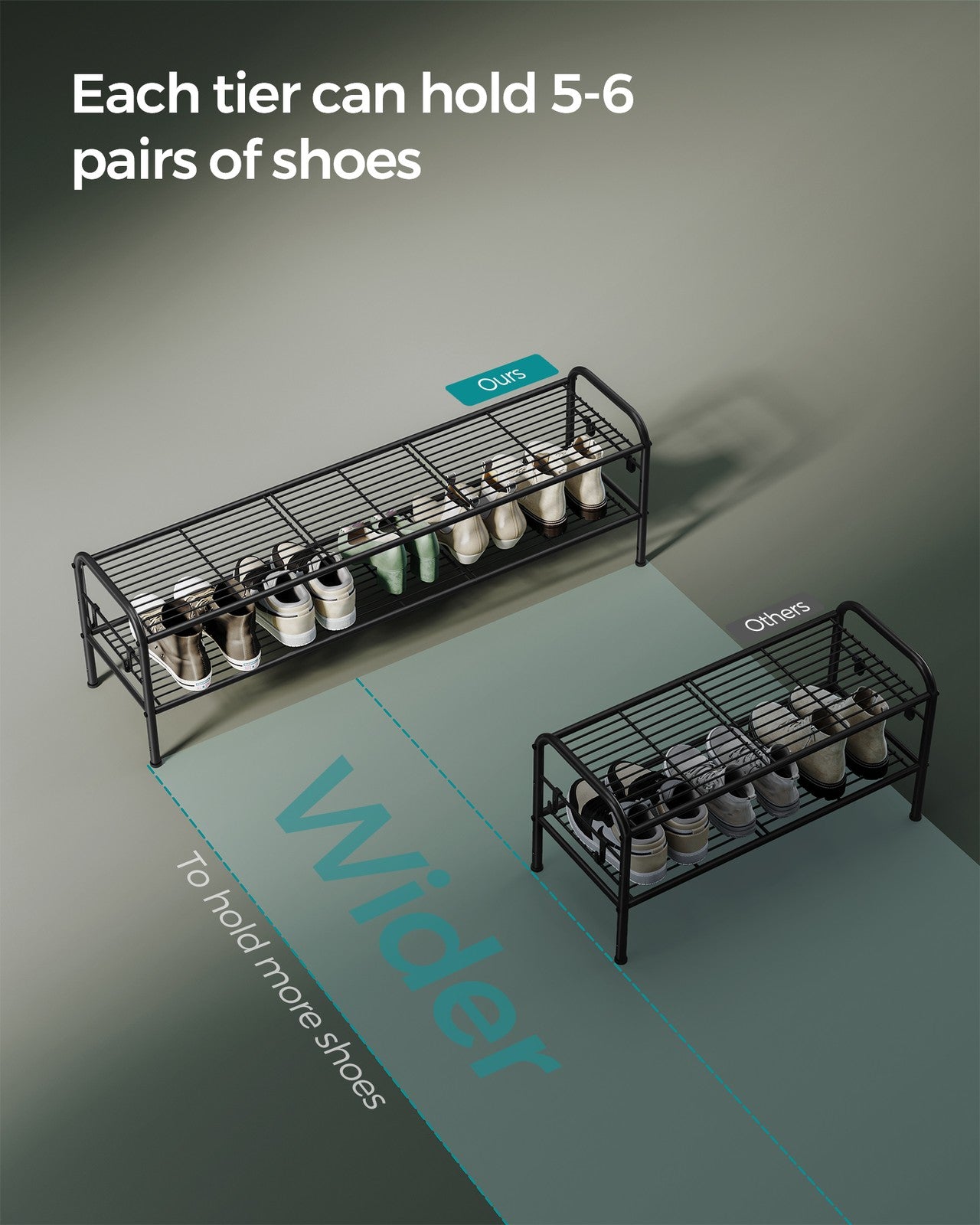68" Wide 3-Tier Metal Shoe Rack with 4 Hooks Ink Black - image 16