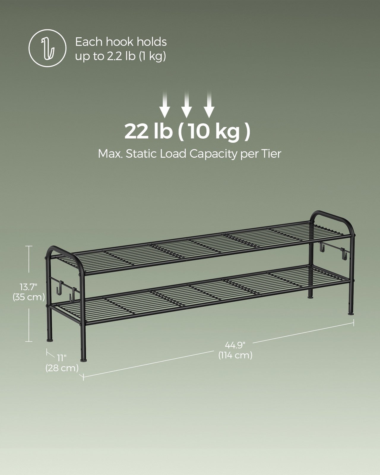 68" Wide 3-Tier Metal Shoe Rack with 4 Hooks Ink Black - image 18