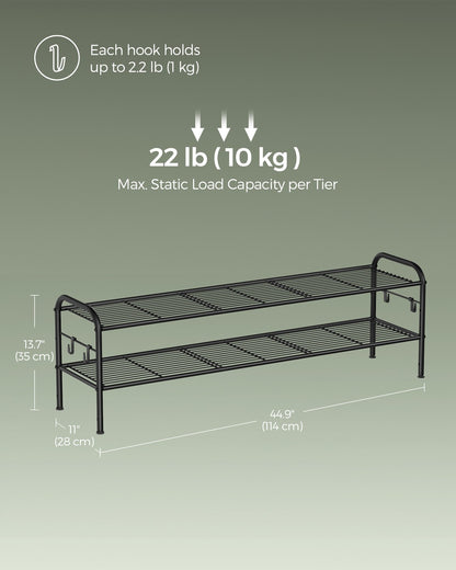 68" Wide 3-Tier Metal Shoe Rack with 4 Hooks Ink Black - image 18