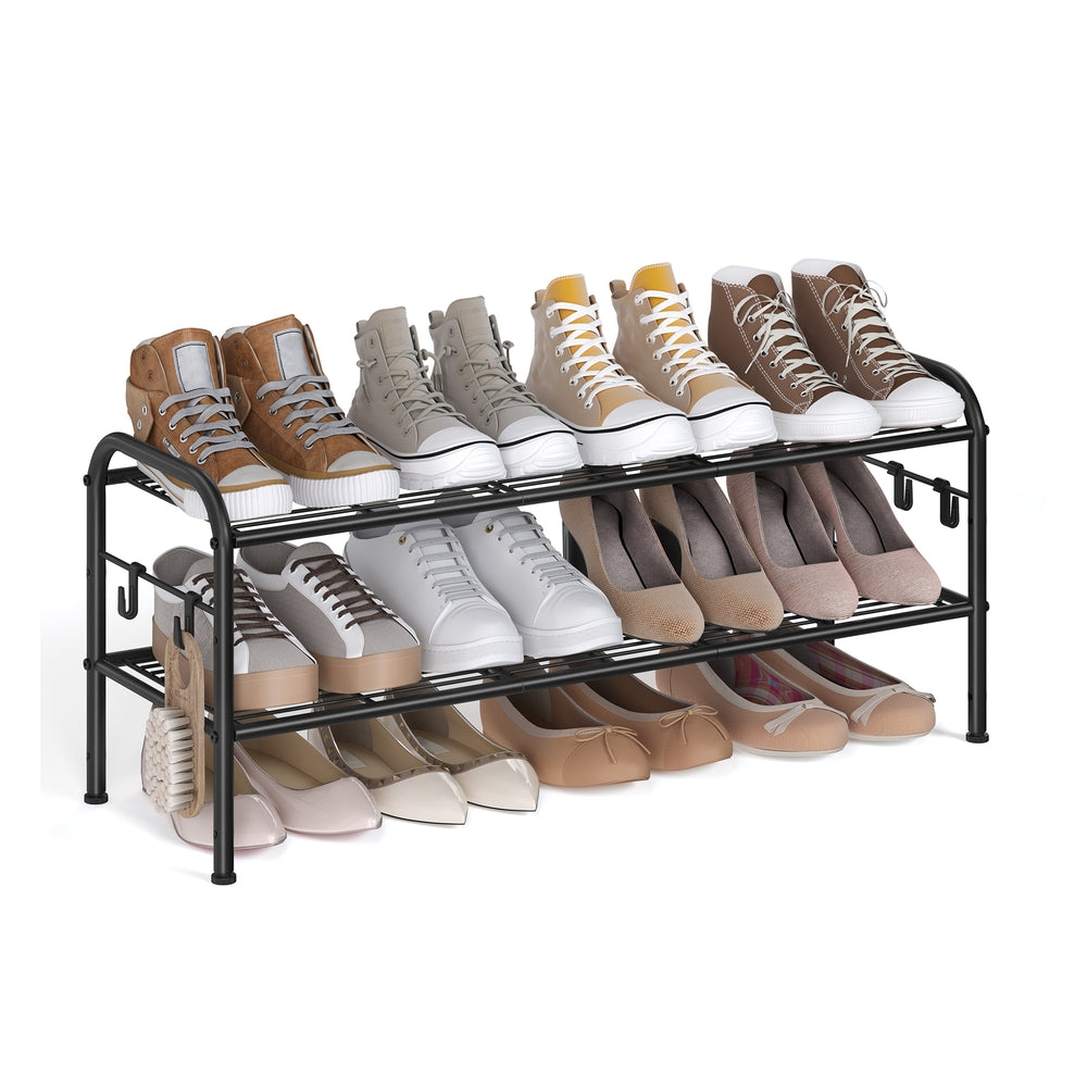 68" Wide 3-Tier Metal Shoe Rack with 4 Hooks Ink Black - image 20