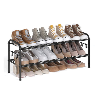 68" Wide 3-Tier Metal Shoe Rack with 4 Hooks Ink Black - image 20