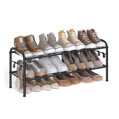68" Wide 3-Tier Metal Shoe Rack with 4 Hooks Ink Black - image 13