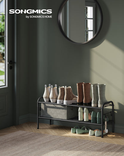 68" Wide 3-Tier Metal Shoe Rack with 4 Hooks Ink Black - image 21