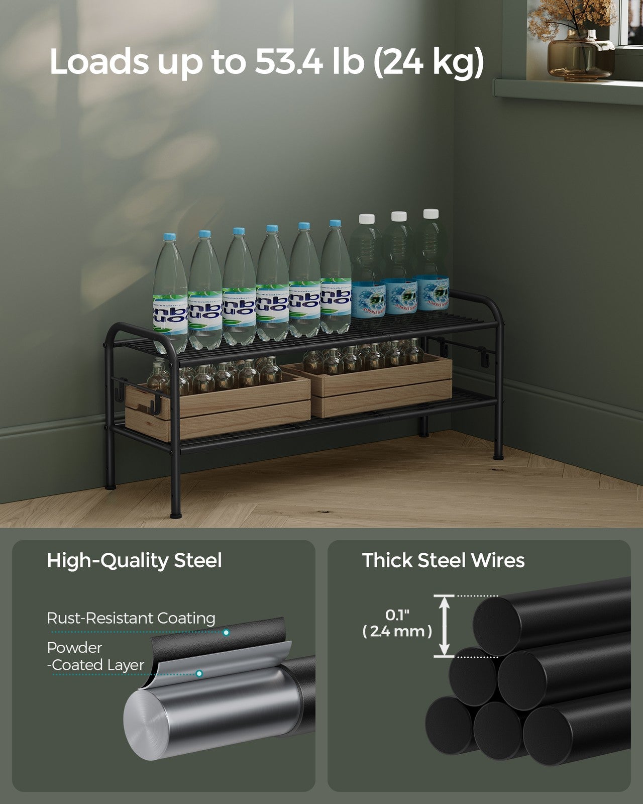 68" Wide 3-Tier Metal Shoe Rack with 4 Hooks Ink Black - image 24