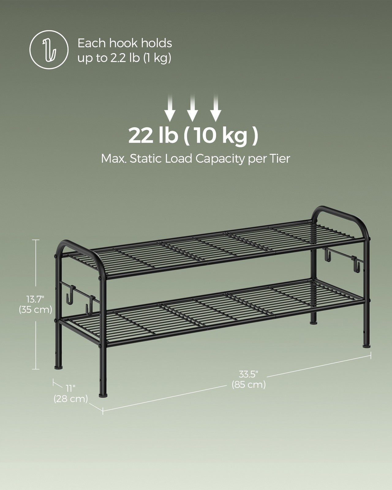 68" Wide 3-Tier Metal Shoe Rack with 4 Hooks Ink Black - image 25