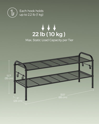 68" Wide 3-Tier Metal Shoe Rack with 4 Hooks Ink Black - image 18