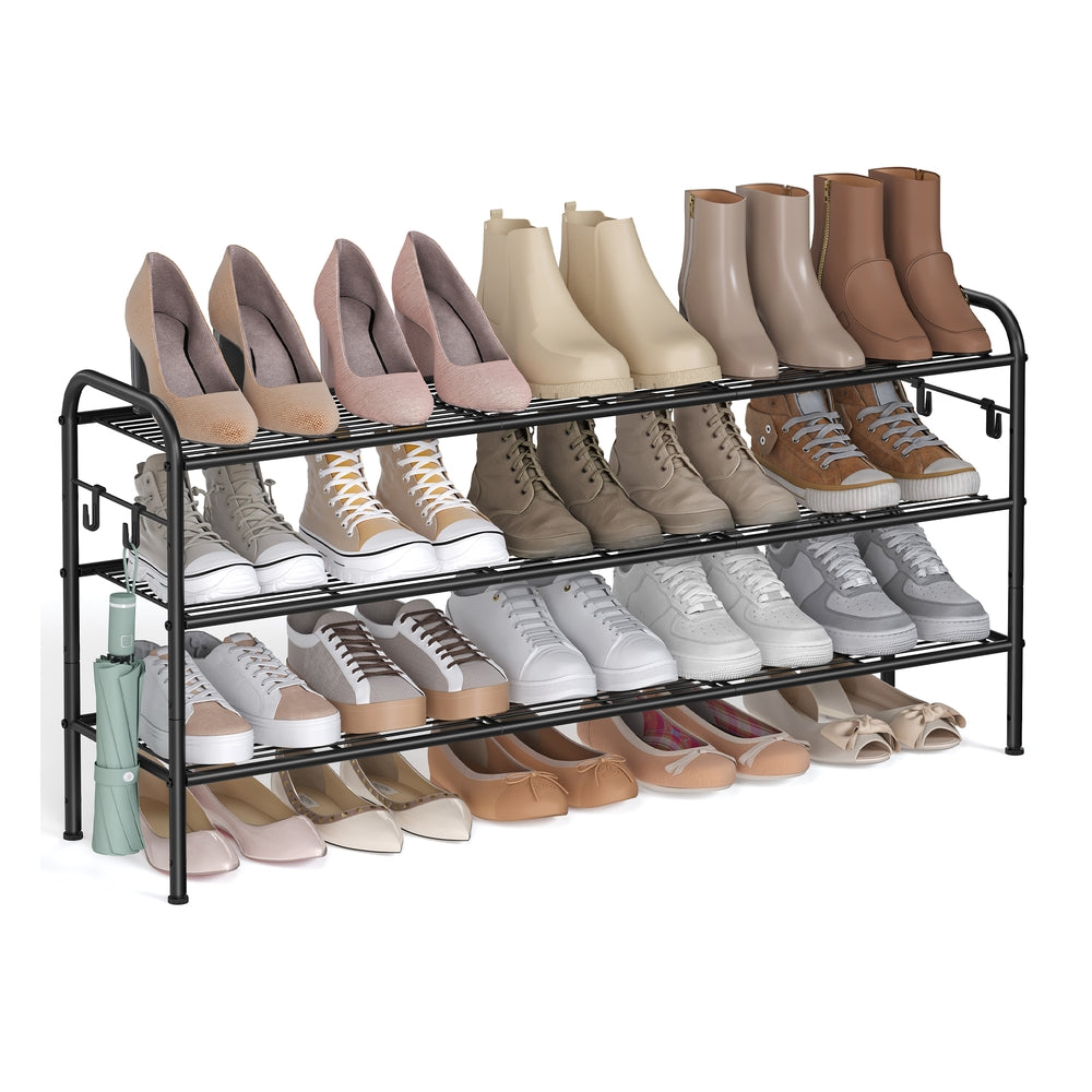 68" Wide 3-Tier Metal Shoe Rack with 4 Hooks Ink Black - image 28