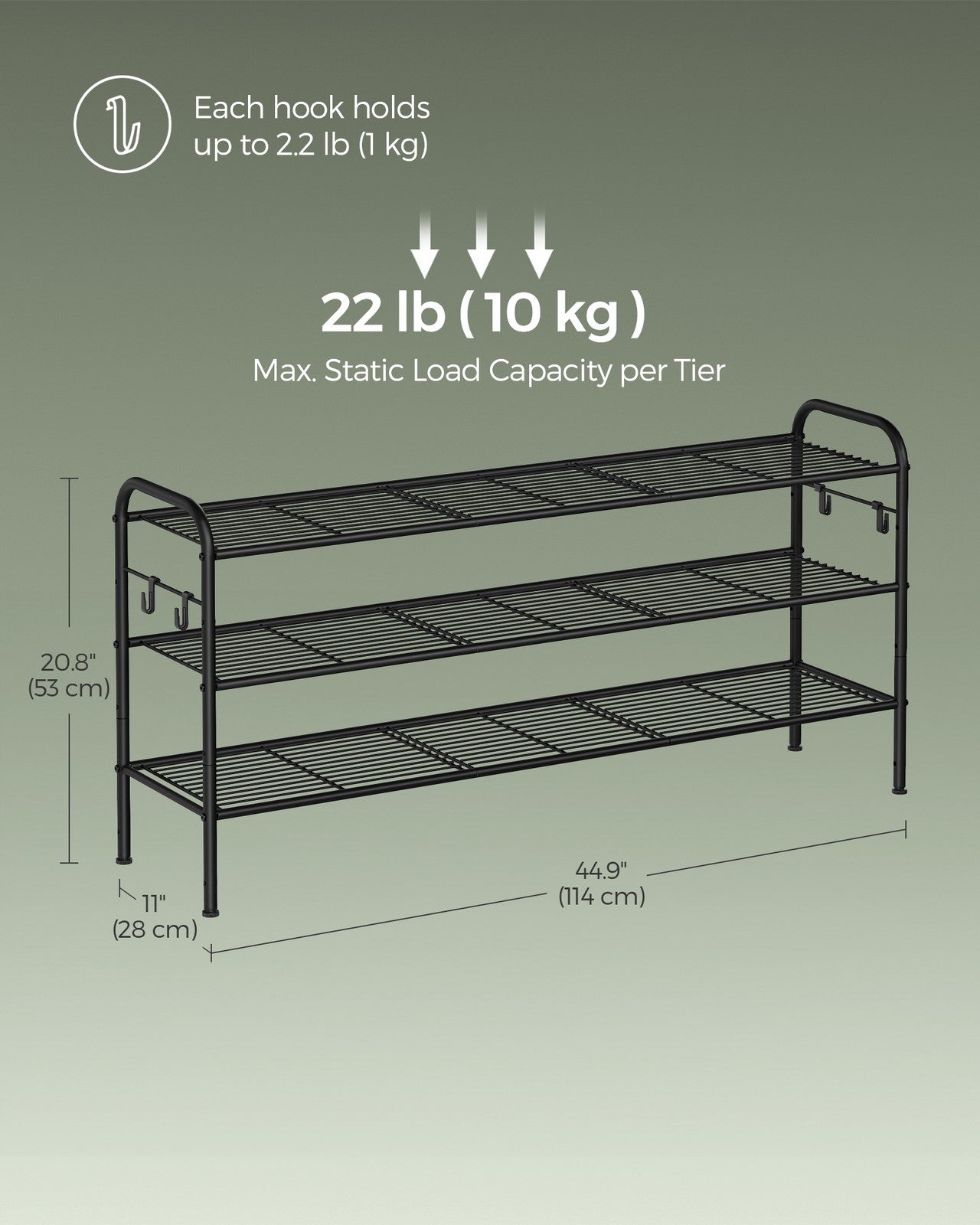 68" Wide 3-Tier Metal Shoe Rack with 4 Hooks Ink Black - image 33