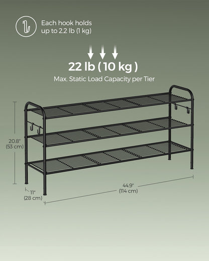 68" Wide 3-Tier Metal Shoe Rack with 4 Hooks Ink Black - image 33
