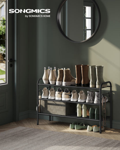68" Wide 3-Tier Metal Shoe Rack with 4 Hooks Ink Black - image 36