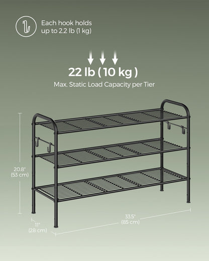 68" Wide 3-Tier Metal Shoe Rack with 4 Hooks Ink Black - image 40