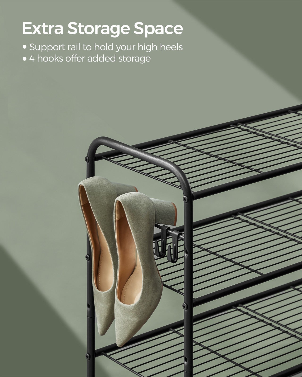68" Wide 3-Tier Metal Shoe Rack with 4 Hooks Ink Black - image 41