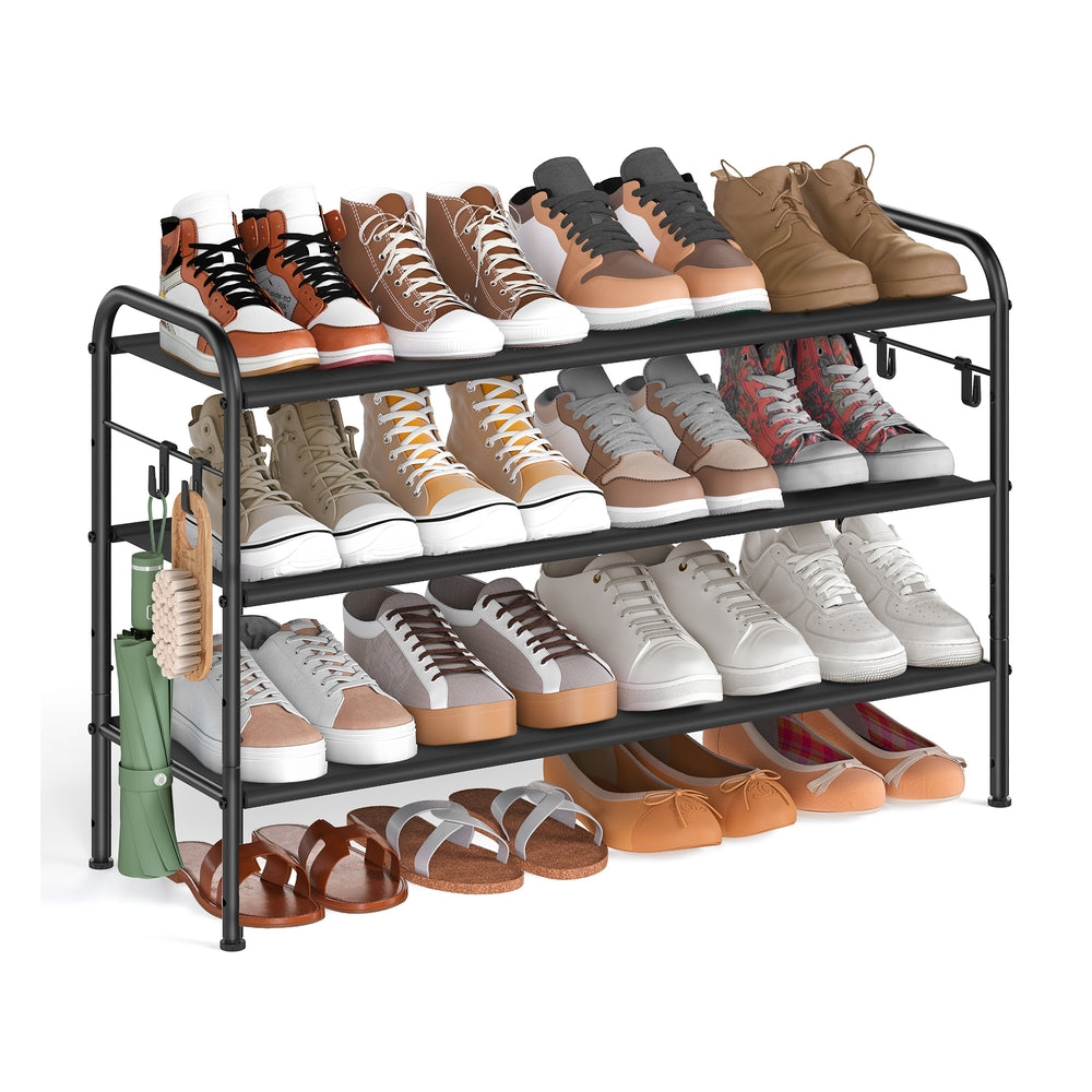 114" Wide 3-Tier Fabric Shoe Rack with 4 Hooks Ink Black - image 20