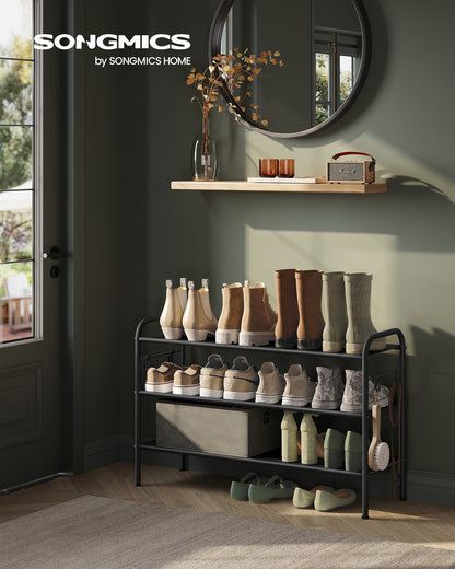 114" Wide 3-Tier Fabric Shoe Rack with 4 Hooks Ink Black - image 21
