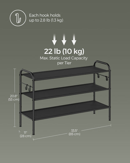 114" Wide 3-Tier Fabric Shoe Rack with 4 Hooks Ink Black - image 25