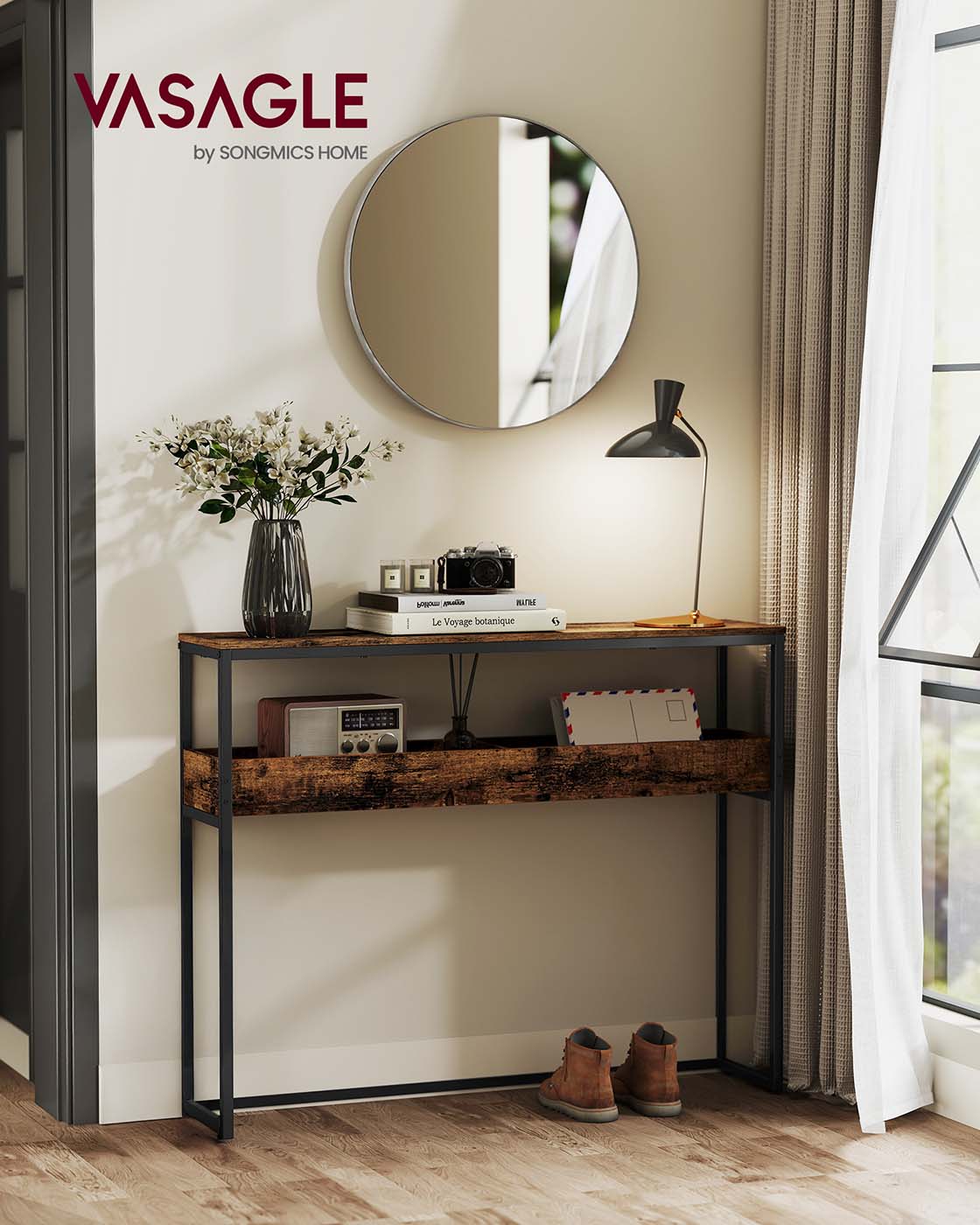 Entryway console table with semi open compartments - image 2